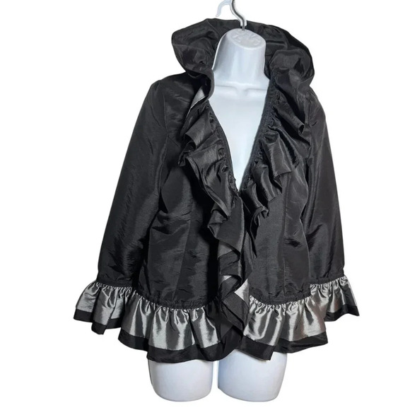Grace Chuang ruffled evening jacket dramatic collar black & silver gray  Large - Picture 1 of 9